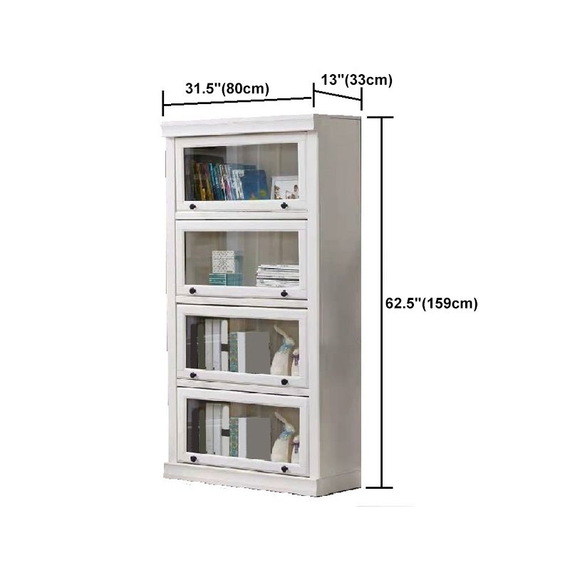 White Vertical Standard Bookcase Solid Wood Bookshelf with Glass Doors