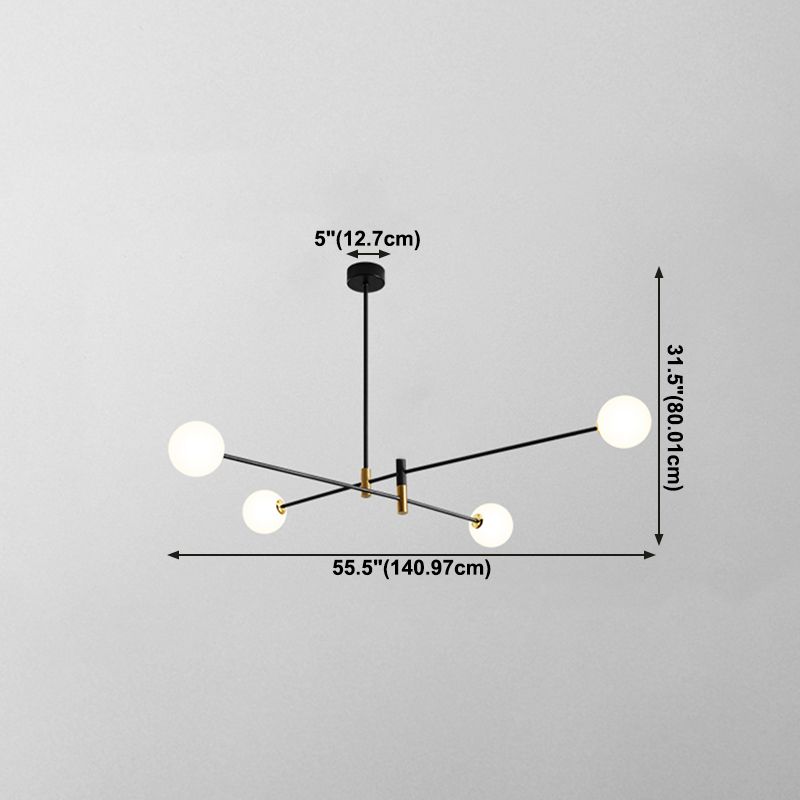 Black and Gold Globe Hanging Lamp in Modern Style Lacquered Iron Chandelier with Glass Shade