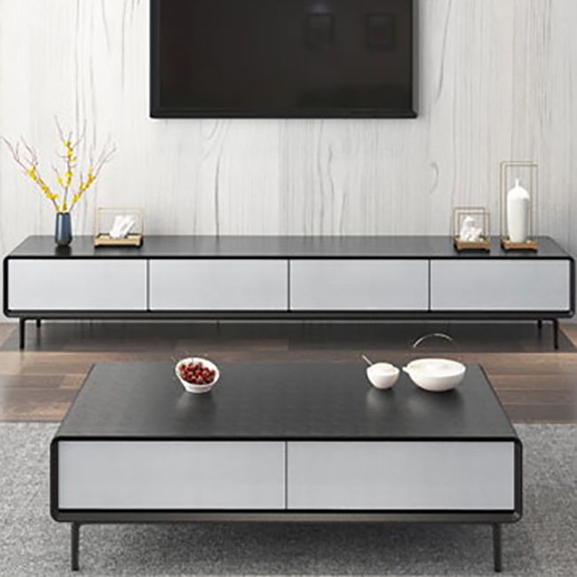 Rectangular Metal 4 Legs Base Design Wooden Table with Drawer Coffee Table