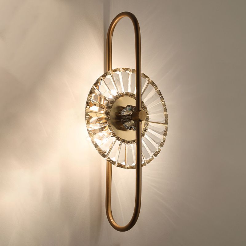 Contemporary Round Sconce Lights Metal and Crystal 3 Lights Wall Mount Light Fixture