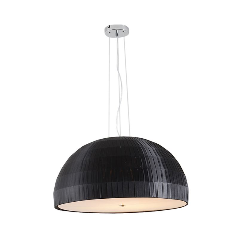 Black Dome Pendant Chandelier Simple Style 4 Lights Fabric Hanging Light Fixture for Bedroom