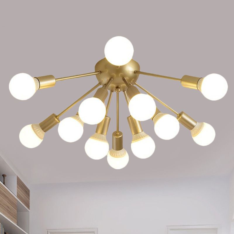 Plafonnier Semi-encastré en métal Spoutnik, moderne, 8/12 lumières, blanc/noir/or, pour salon