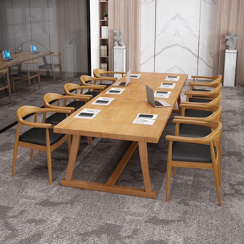 Solid Wood Industrial Rectangle Table Wood Top Indoor Table with Trestle