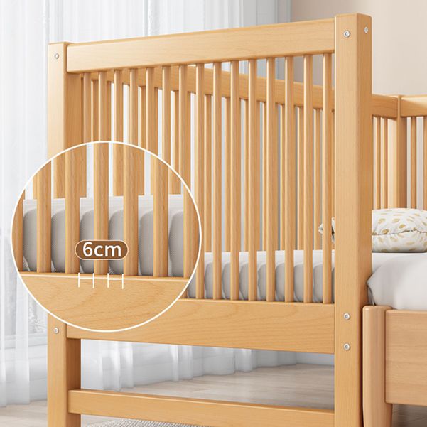 Scandinavian Beech Wood Nursery Bed Natural Nursery Crib with Guardrail