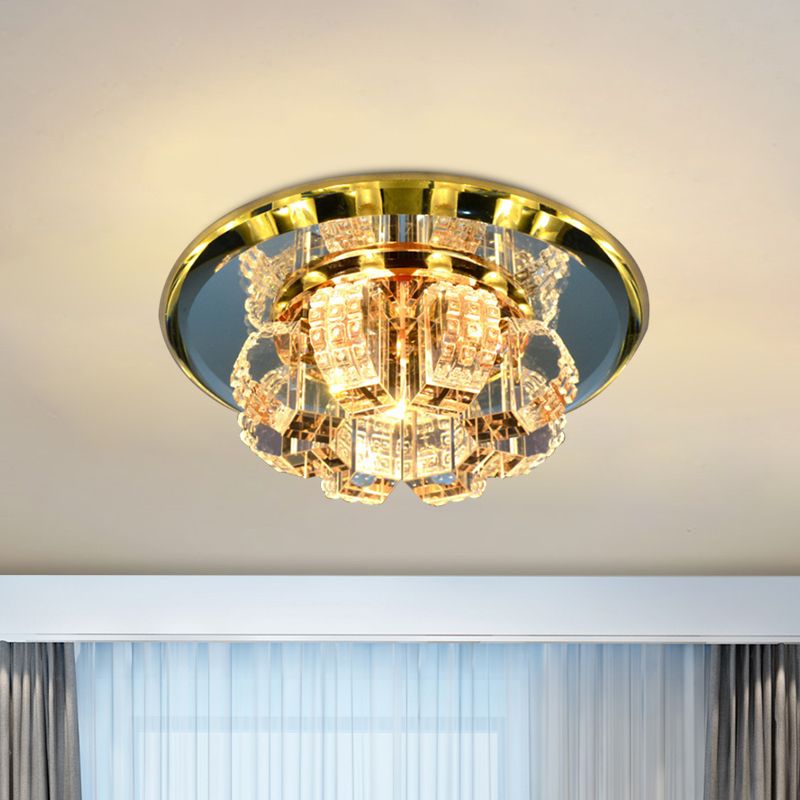 Gold Blooming Mini Flush Light Modern Crystal Strap Corridor LED Close to Ceiling Lamp