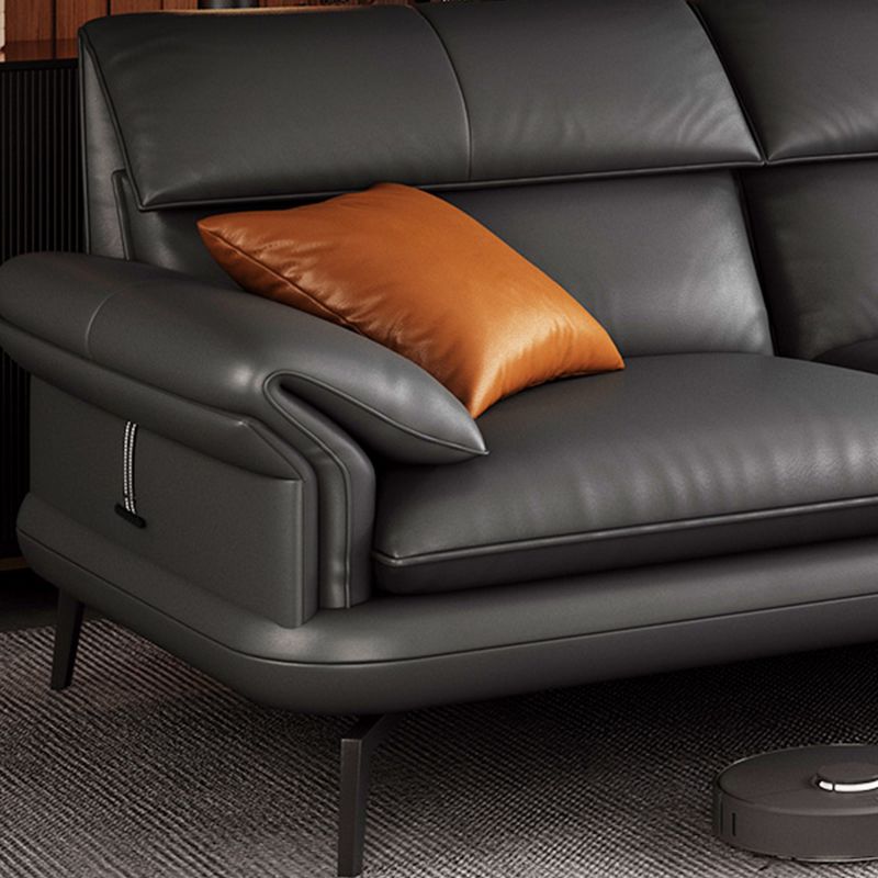 Contemporary Leather Pillow Top Arm Sofa in Gray For Living Room