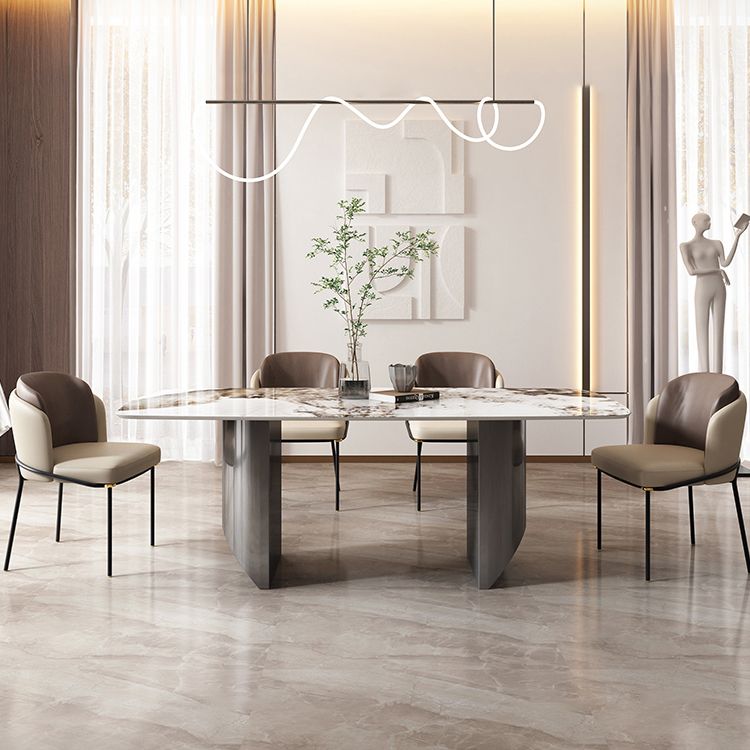 Industrial Sintered Stone Table for Restaurant Rectangle Dining Table with Double Pedestal