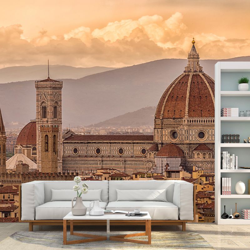 Urban City View Mural Bright Modern Stain Resistant Wall Covering for Living Room