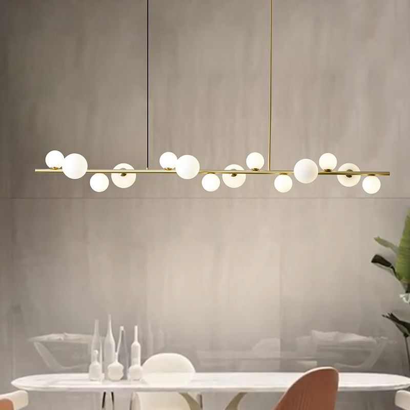 Minimalisme moderne Gold Metal Island Pendant Lighting Sphérique Glass Island Plafond Light pour table à manger