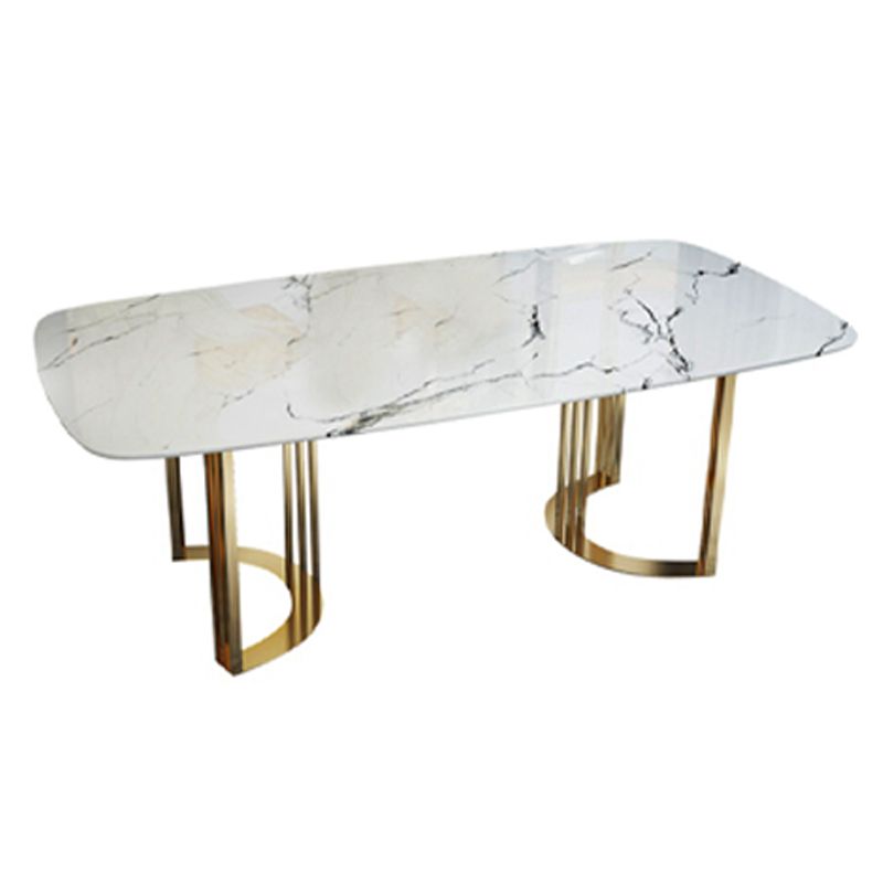 Glam Style Stone Table Dining Rectangle Table with Metal Legs for Home Use