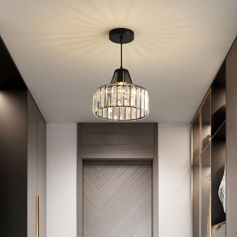 Modern Style Cylindrical Shape Hanging Light Crystal 1 Light Hanging Lamp for Bedroom