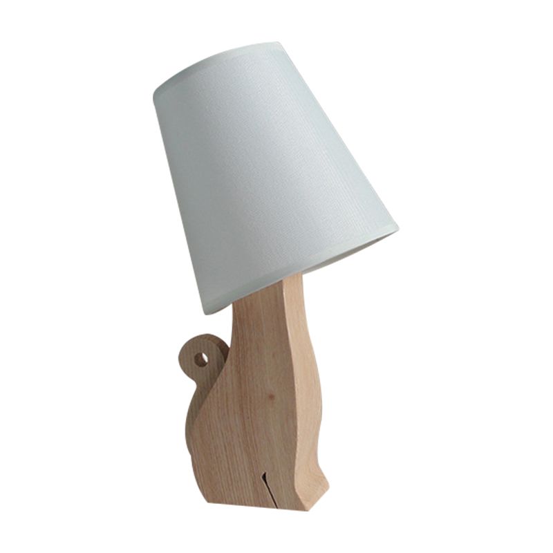 Tissu Barrel Nightand Aight Cartoon 1 ampoule lampe de table de nuit blanche avec dinosaure / chat Base de bois