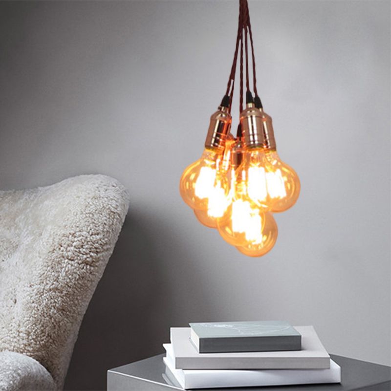 Koperen afwerking multi -light plafond hanger vintage stijl metalen open lamp hangende lamp met koord