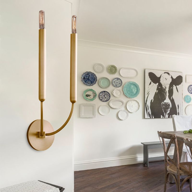 1/2 Bulbs Tube Wall Lamp Tradition Metal Sconce Light Fixture in Black/Brass for Dining Room