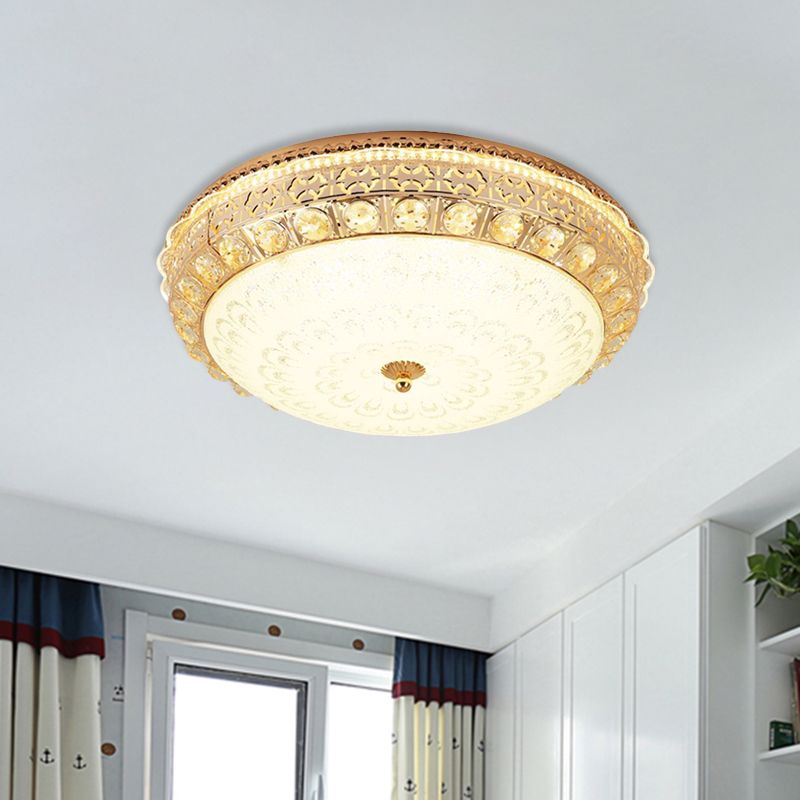 Gold Finish Round Flush Light Fixture Modernism Crystal Block LED Flush Mount Ceiling Lamp