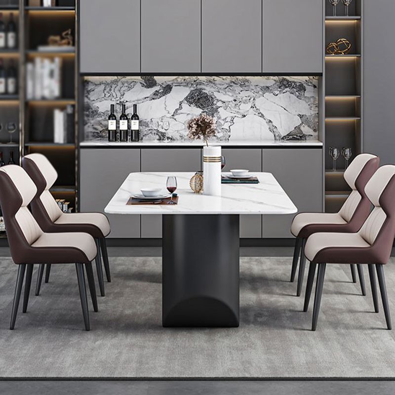 Rectangle Black Base Dining Site Table Modern Stone Double Pedestal Table