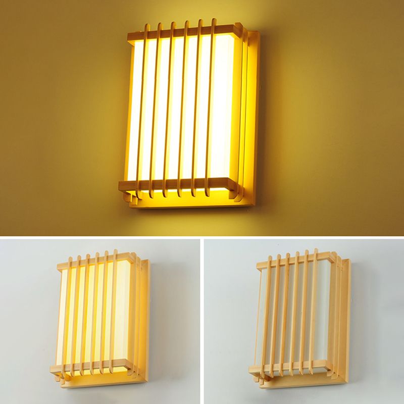 Japanese Style Led Wall Light Wooden Rectangle Shape Wall Lamp for Living Room