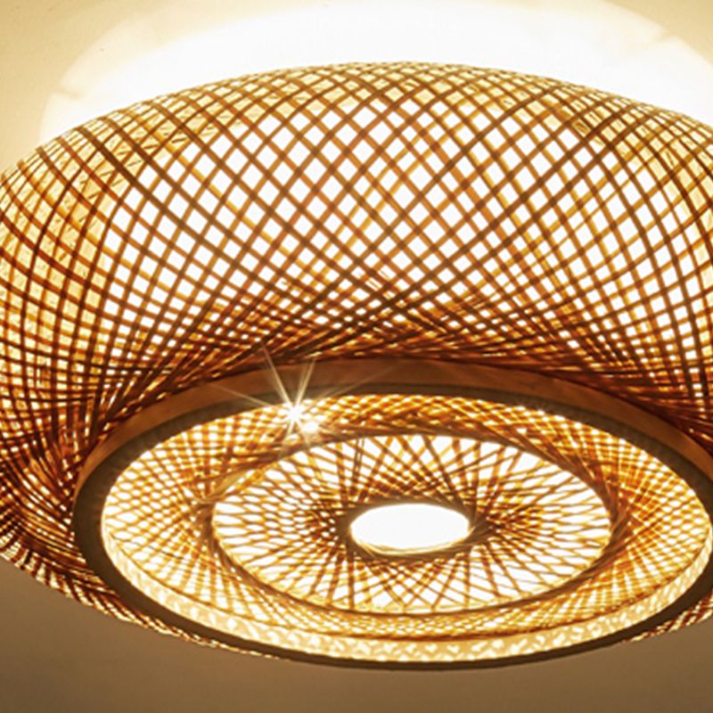 Drum Bamboo Flush Mount Lamp Asian Style Ceiling Lamp for Sitting Room