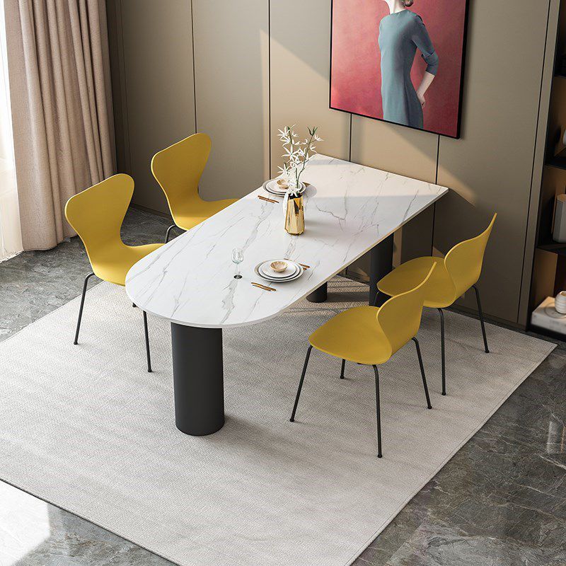 Free Form White Tone Dining Table Contemporary Sintered Stone Table with 3 Legs