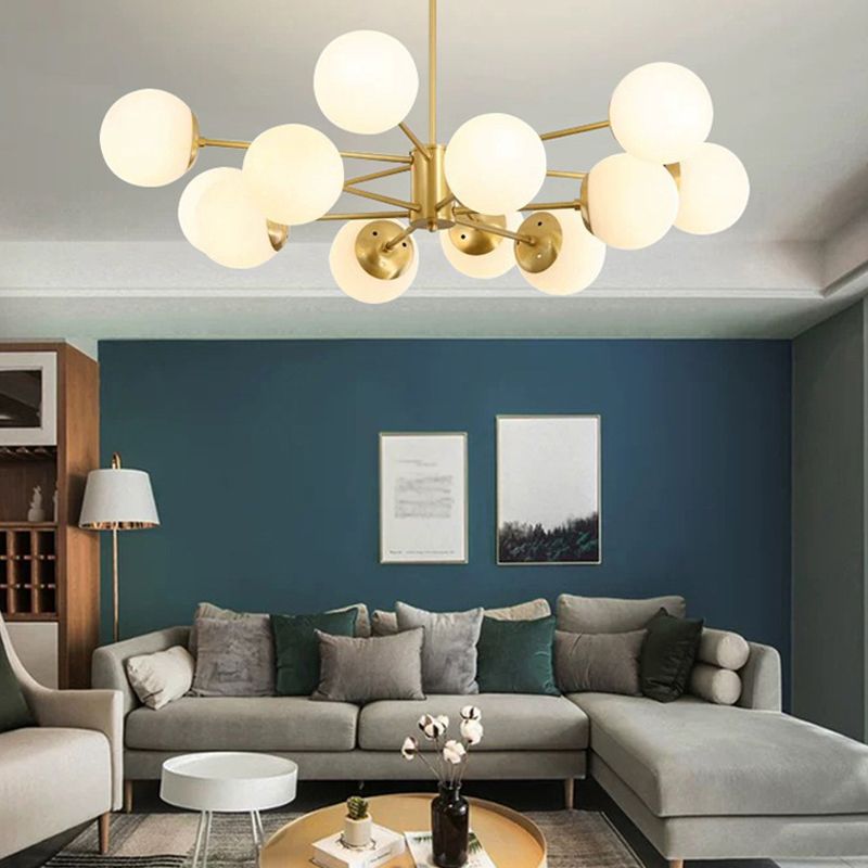 Brass Nordic Chandelier Globe Multi Light Hanging Light with Glass for Restaurant