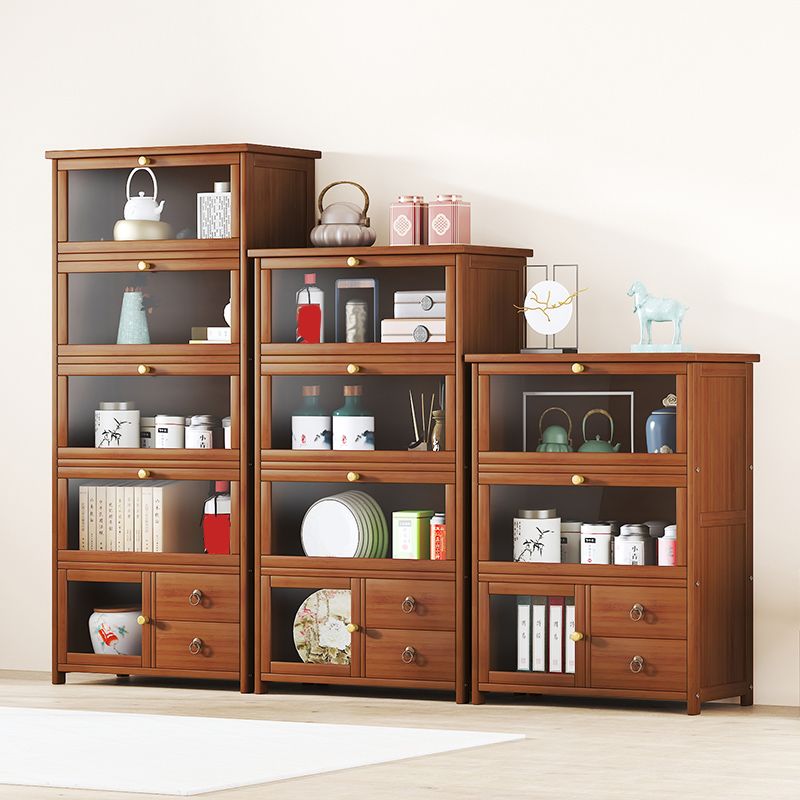 Mid-Century Modern Wood Accent Cabinet 26.4" W Glass Paned Chest in Brown