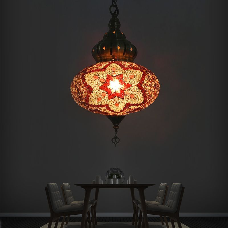 Lantaarn rood/groen/gouden glasverhang licht retro 1/3 koppen plafond hanglamp voor restaurant