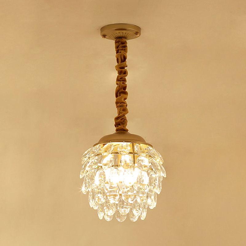 Modern 3-Light Pendant Lighting Gold Pinecone Small Chandelier with Crystal Shade