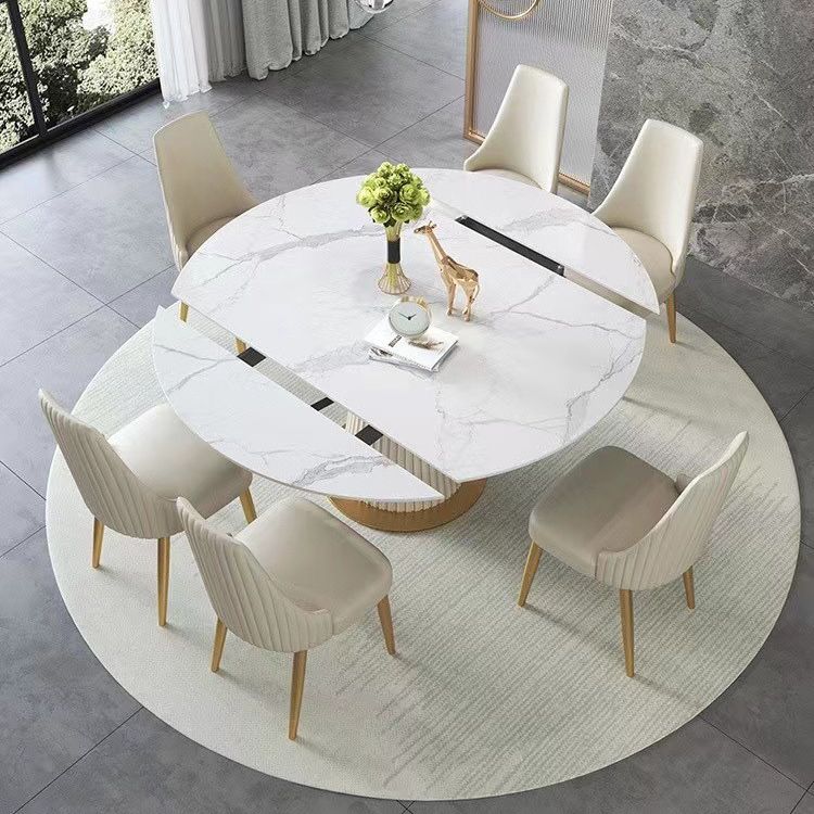 Scandinavian Round Dining Table Furniture 1/4/5/6/7 Pieces Leather Dining Room Chair Set