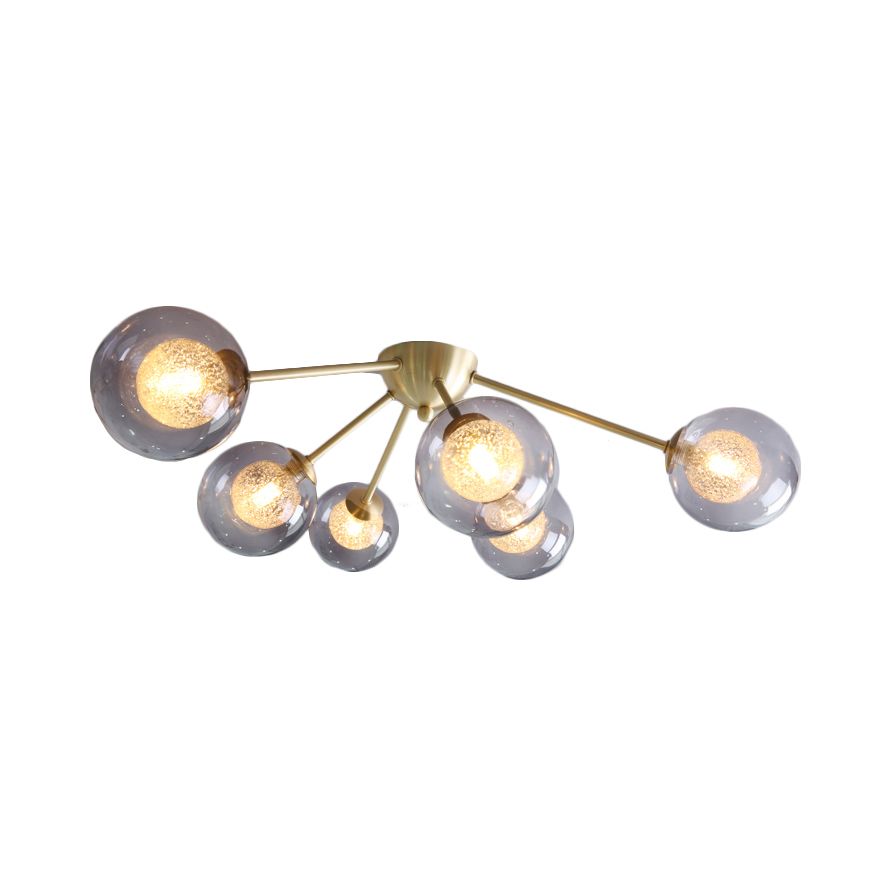 Moderne Global Semi Flush Mount Clear/Bernstein/Rauchglas 3/6 Lichter LED -Schlafzimmer Halbflush Mount Leuchte in Gold