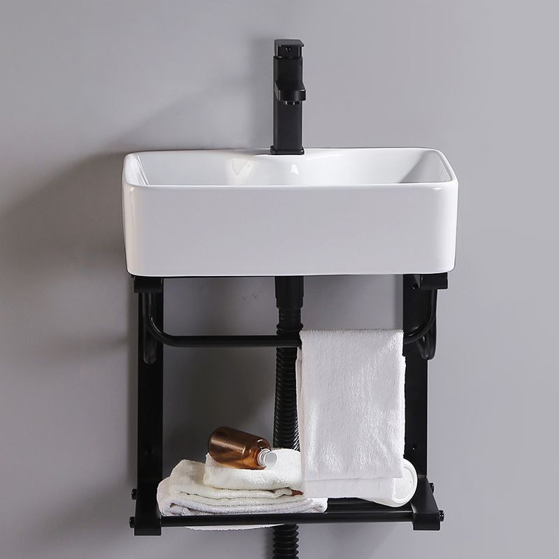 Modern Wall Mount Bathroom Sink Porcelain with Pop-Up Drain and Faucet Vessel Sink