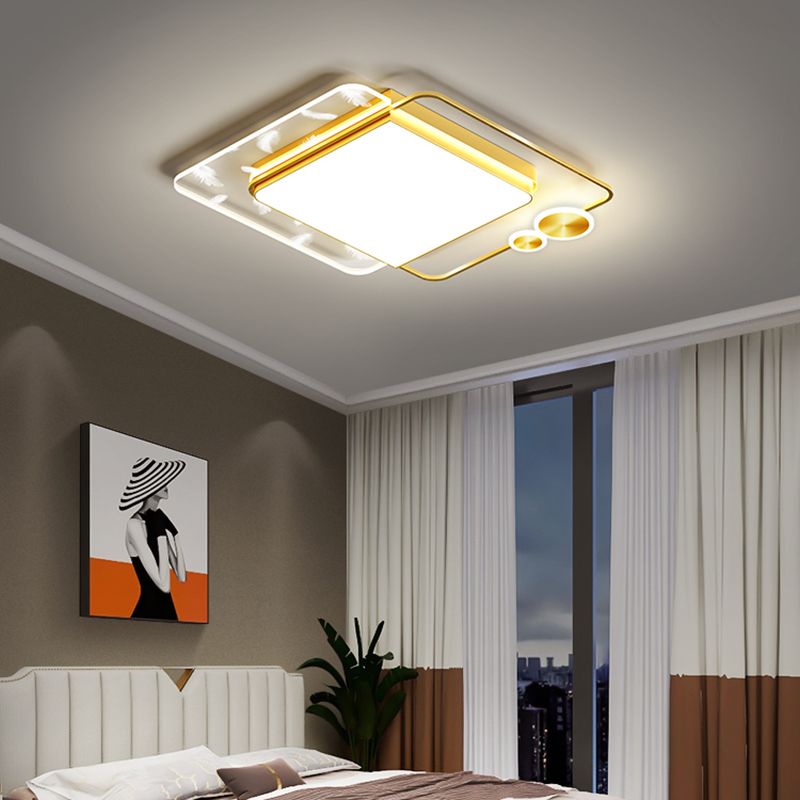 Geometric Feather LED Ceiling Light in Modern Simplicity Wrought Iron Ceiling Fixture for Living Room