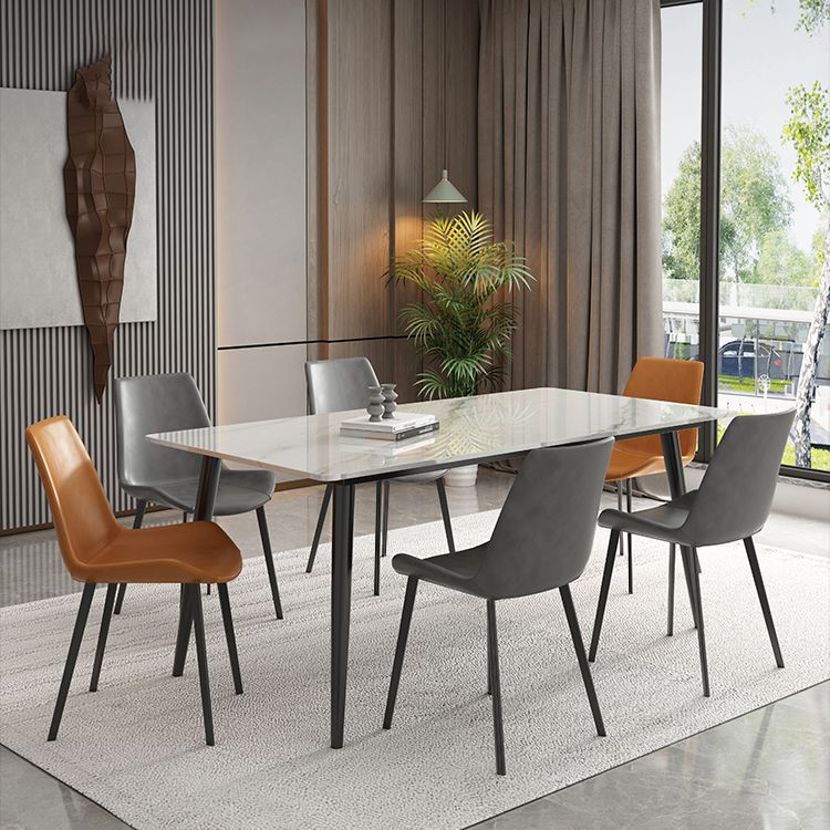 White Rectangle Stone Top Dining Site Table Industrial 4-foot Steel Table