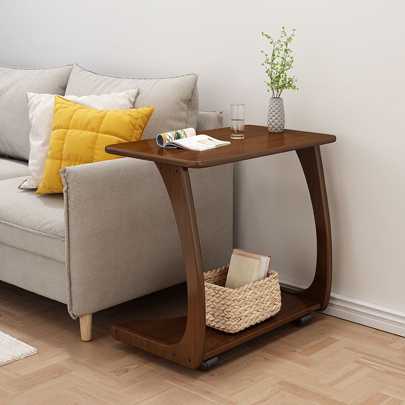 Modern Rectangle Top Side Table 24.8" Tall Wood End Table with Shelf and Wheel