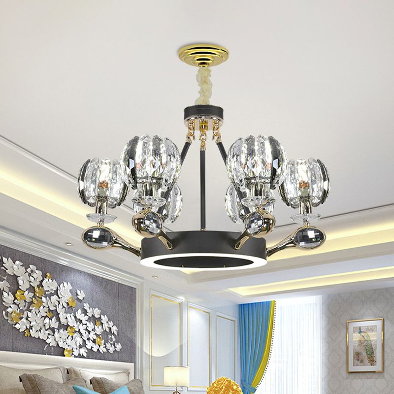 Black Global Global Chandelier Light tradicionalismo 6/8 Cabezas LEAM LED CHRISTAL CHISTAL PARA SALA DE VIVO