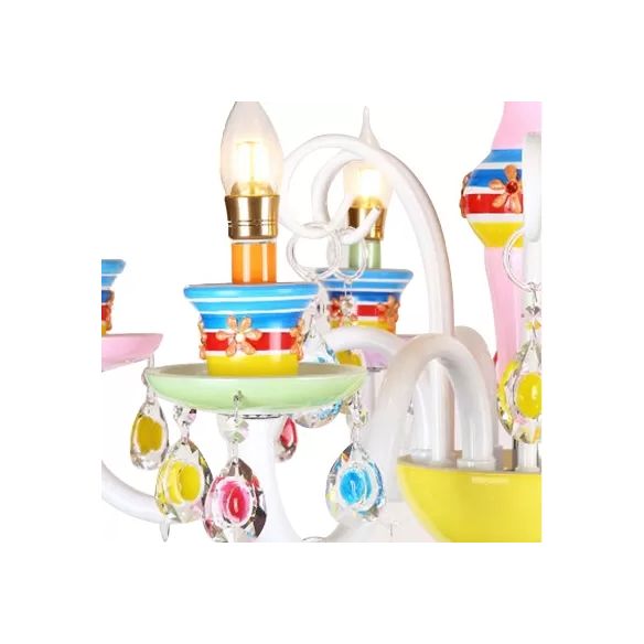 Modern Candle Chandelier Glass Multi-Head Colorful Pendant Light for Kindergarten