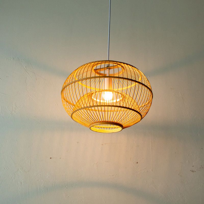 Bamboo Japanese Pendant Light 1-Light Hanging Ceiling Light for Dining Room