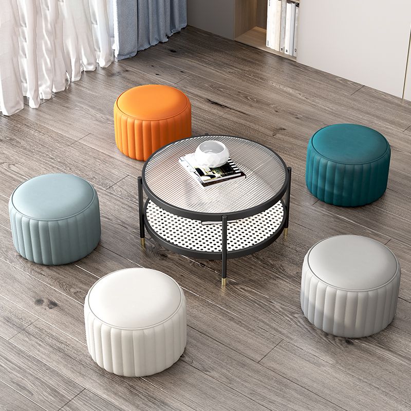 Contemporary Plain Ottoman Faux Leather Round Footstool Ottoman