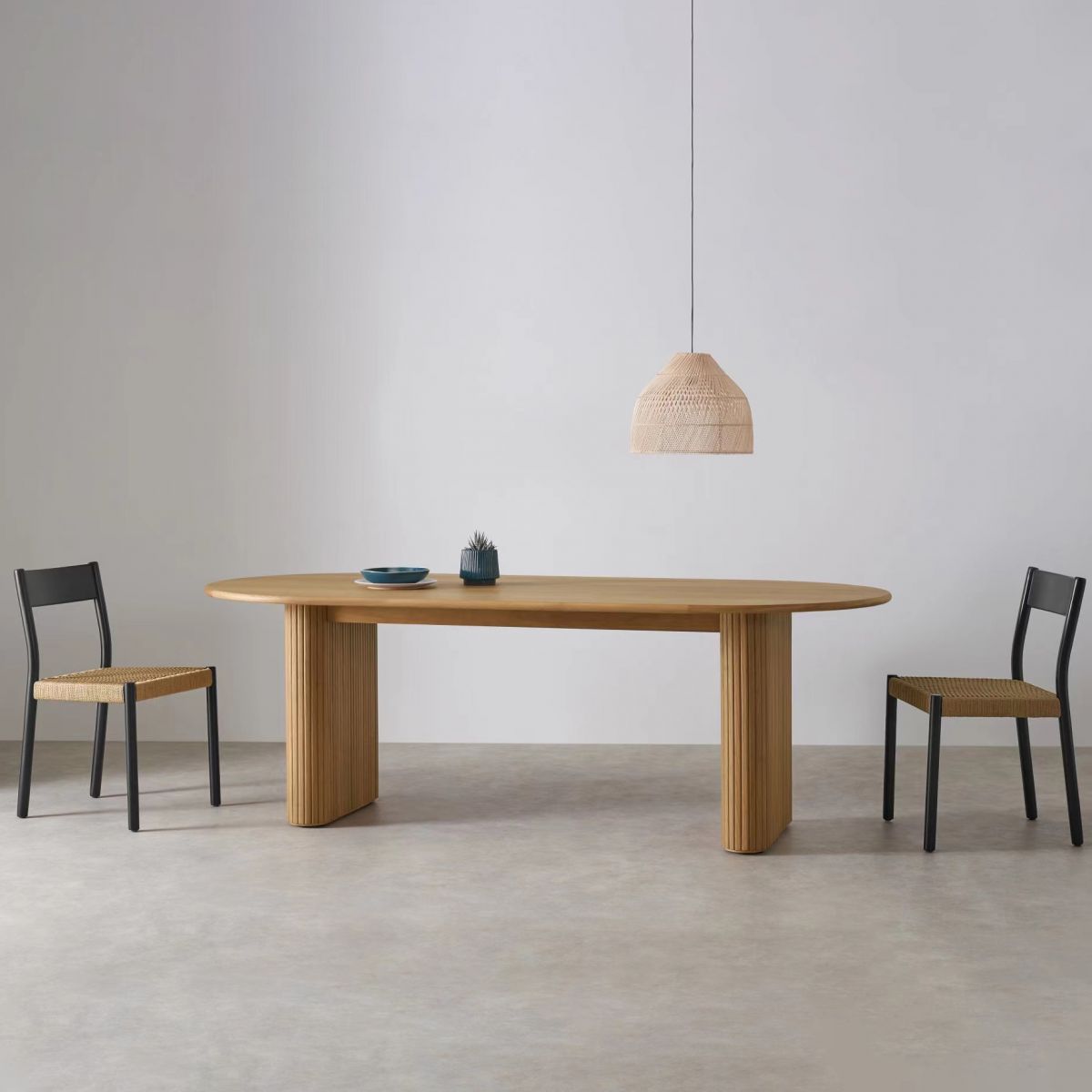 Oval Solid Wood Dining Table Modern Natural Furniture with Double Pedestal for Apartment