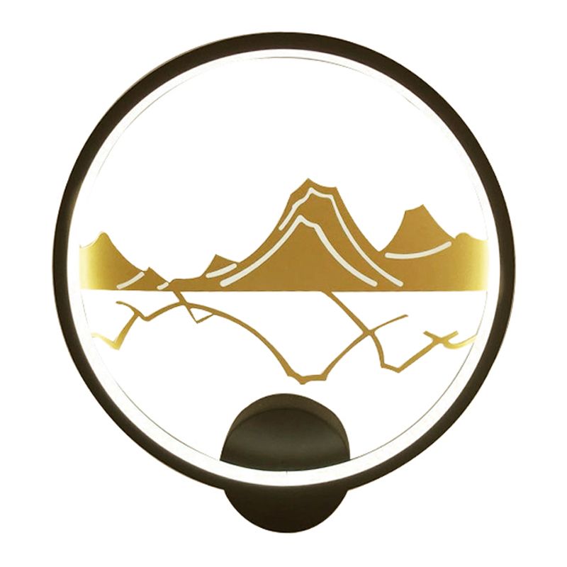 Luminaire noir circulaire noir de style Asie LED LED MUR MURME MUR-MURAL avec motif de montagne