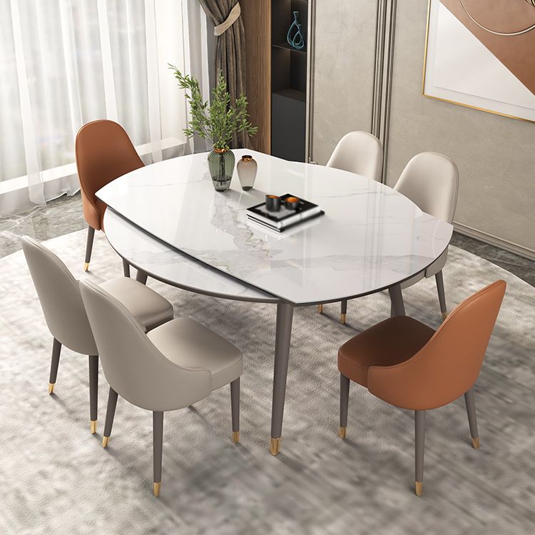 Luxury Sintered Stone Top Table Extendable Round Table with Wooden 4 Legs