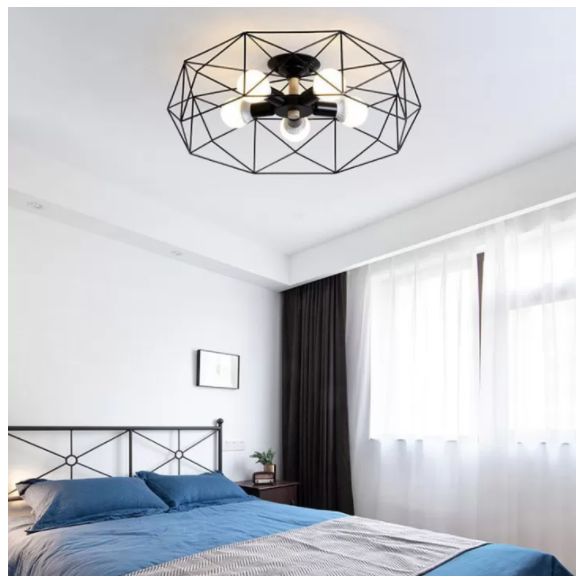 Industrial Cage Drum Semi Flush Mount Ceiling Light Metal Semi Flush Mount for Dining Room