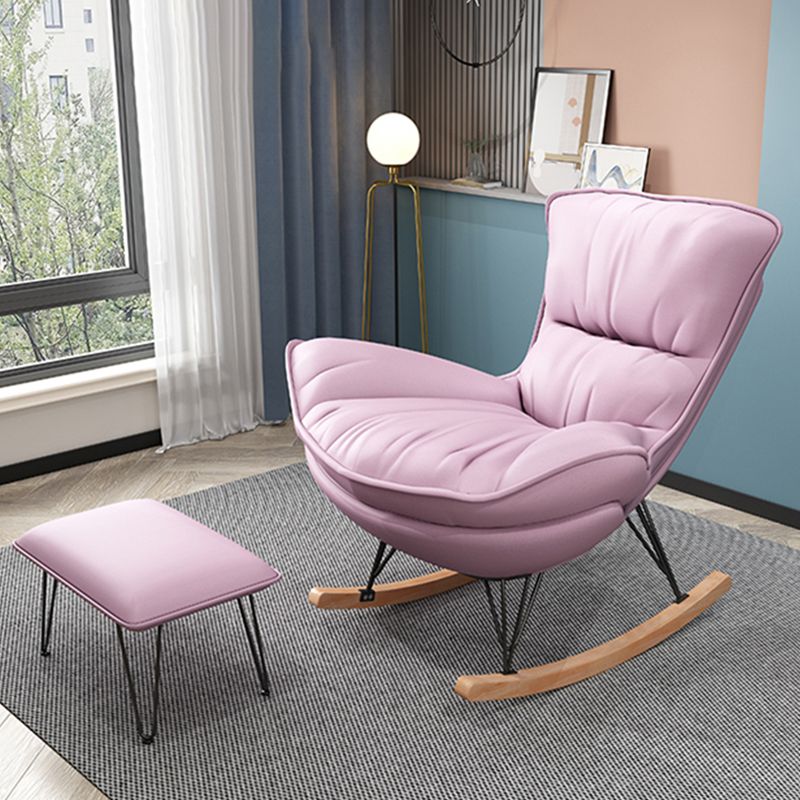 Stylish Glider Chair Solid Color Faux Leather Rocking Chair with Cushions