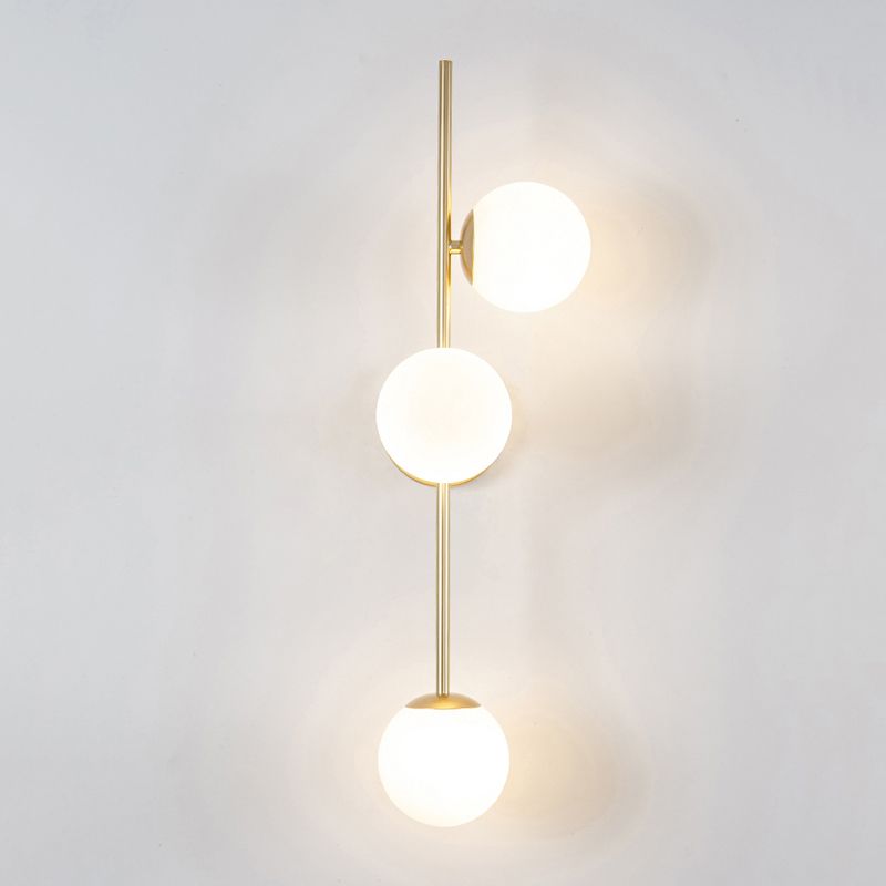 3 - Light Gold & White Wall Light Iron and Glass Wall Fixture with Ball Shade