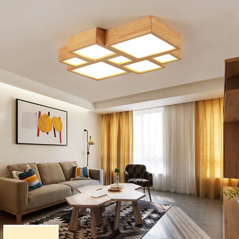 Wooden Block Flush Light Nordic LED Flush Mounted Ceiling Light with Acrylic Shade for Bedroom