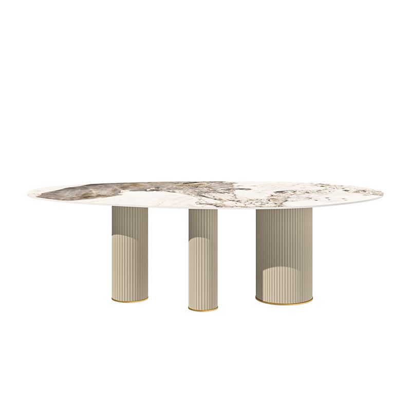 Luxury Oval Dining Table Sintered Stone Top White Metal Base Table