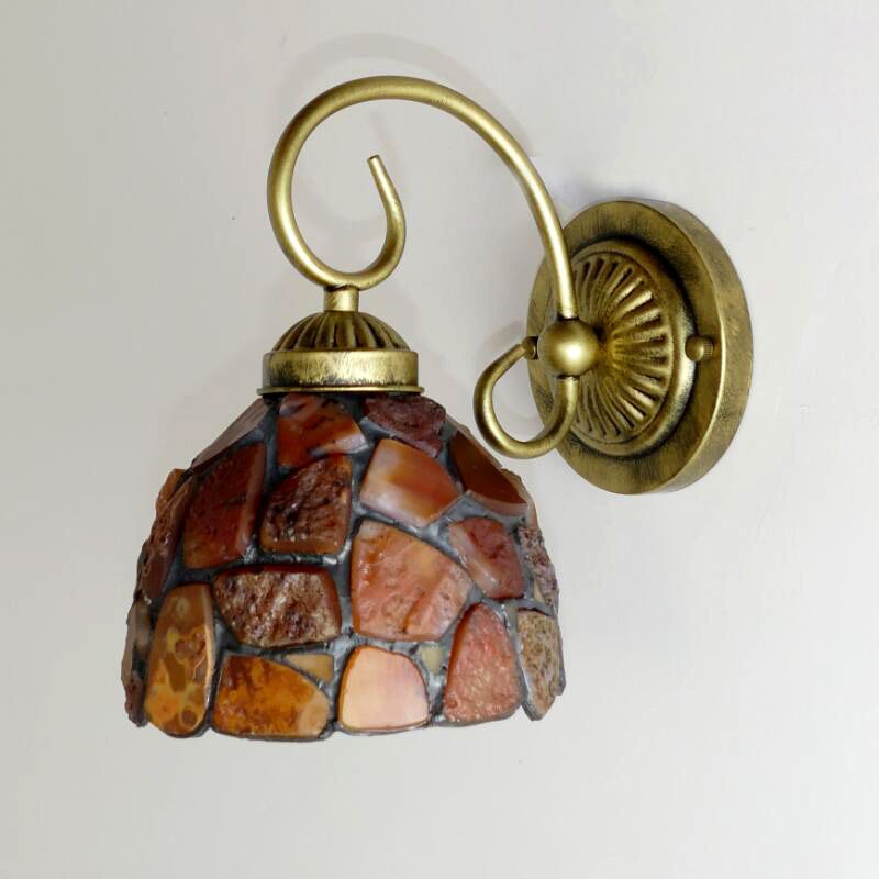 1 Light Bedroom Wall Mounted Lighting Tiffany Beige Sconce Light with Stone Bell/Dome Shade