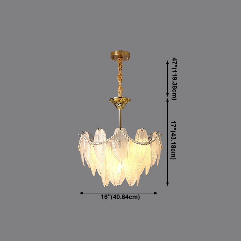 Gold Metal Chandelier Light Fixtures Traditional Multi-Head Feather Hanging Pendant Lamps
