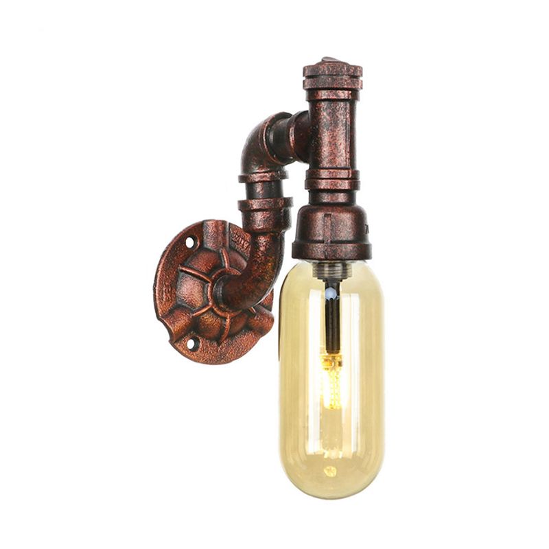 Weathered Copper Capsule Wall Light Rustic Metal 1 Head 9"/10.5"/12" High Bedroom Sconce Lamp with Pipe Design
