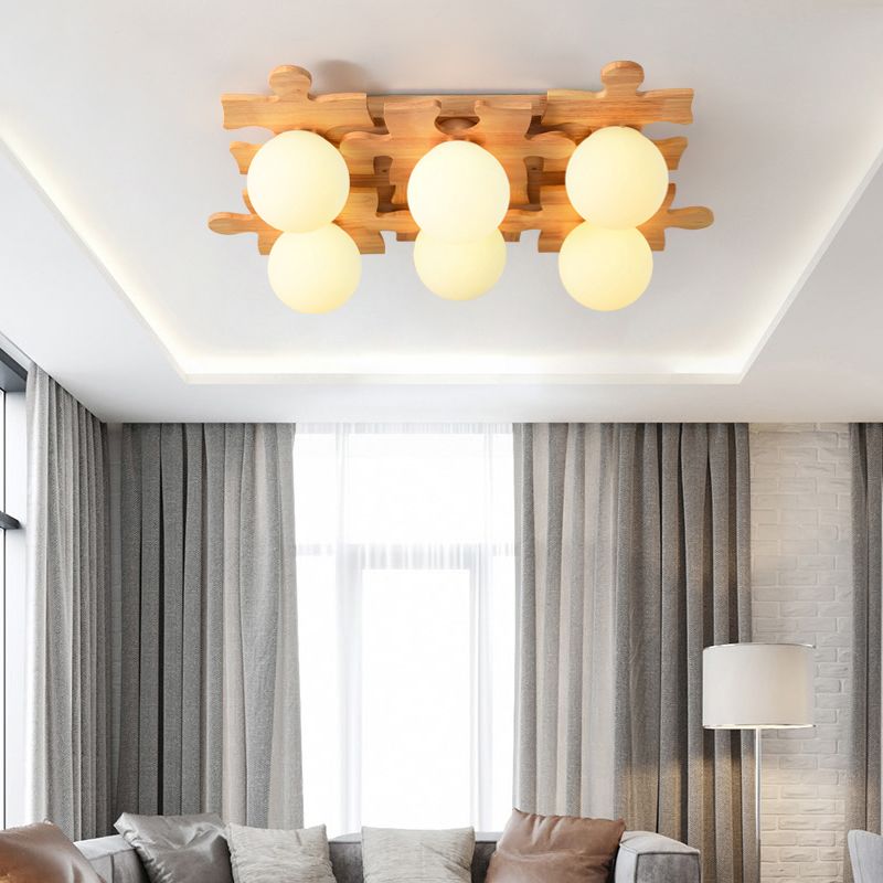 Living Room Ceiling Mounted Light Wooden Nordic Semi-Flush Ceiling Light