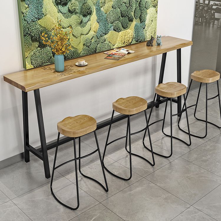 Natural and Black Modern Counter Table Trestle Footrest Bistro Bar Table